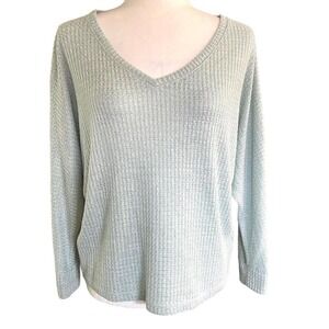 Anthropologie Mint Green Top Waffle Knit Shirt Comfy Cozy Size Small EUC